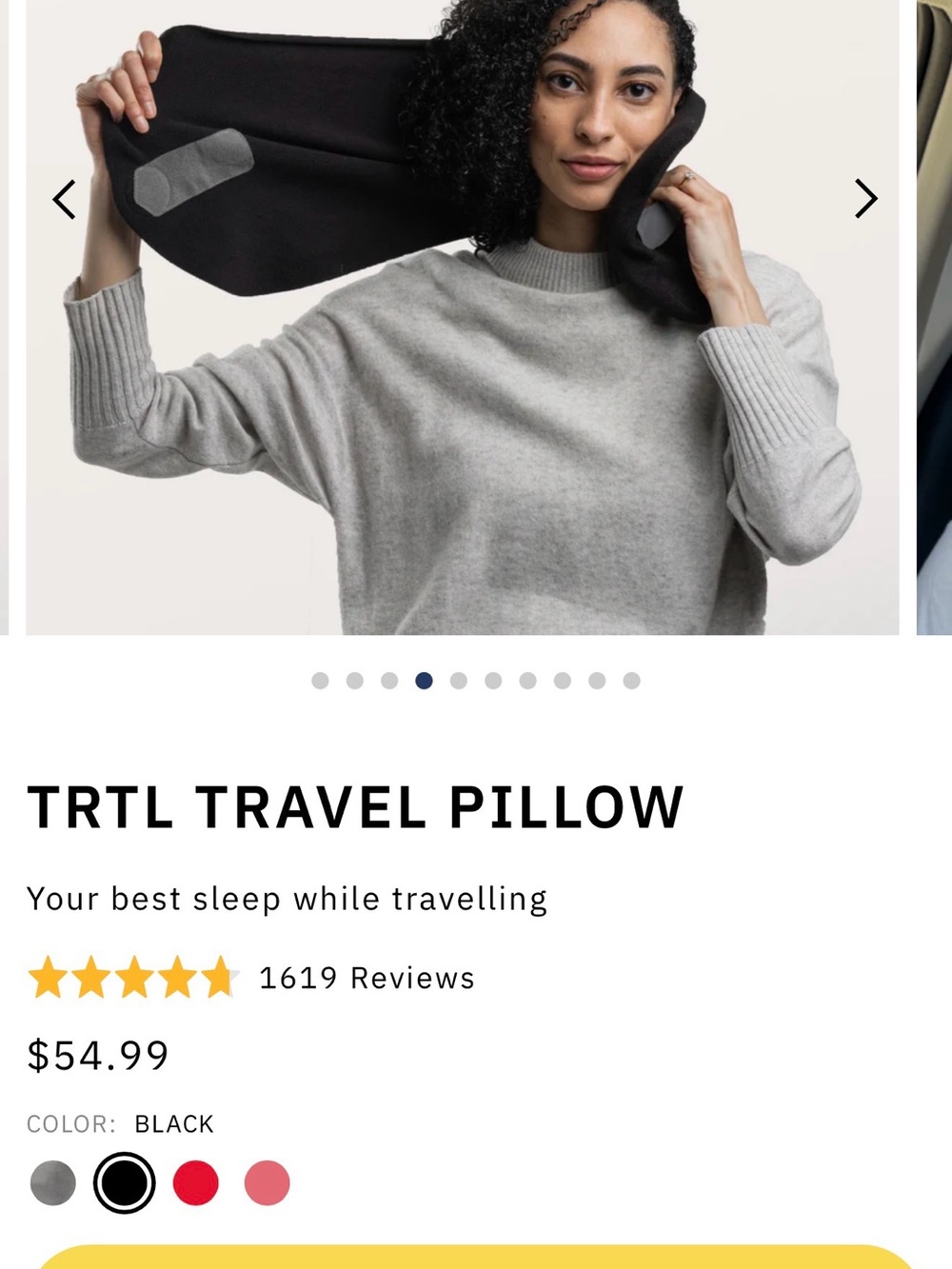 TRTL Travel Pillow Neck Support Pillow Black w/ Carry Bag Like New - Picture 9 of 11